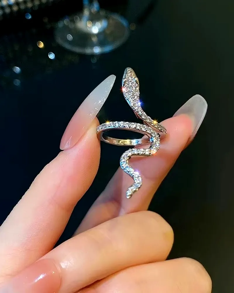 Silver Gothic Snake Open Ring for Women | Retro Animal-Inspired Evil Eye Jewelry by Print Magical Gifts