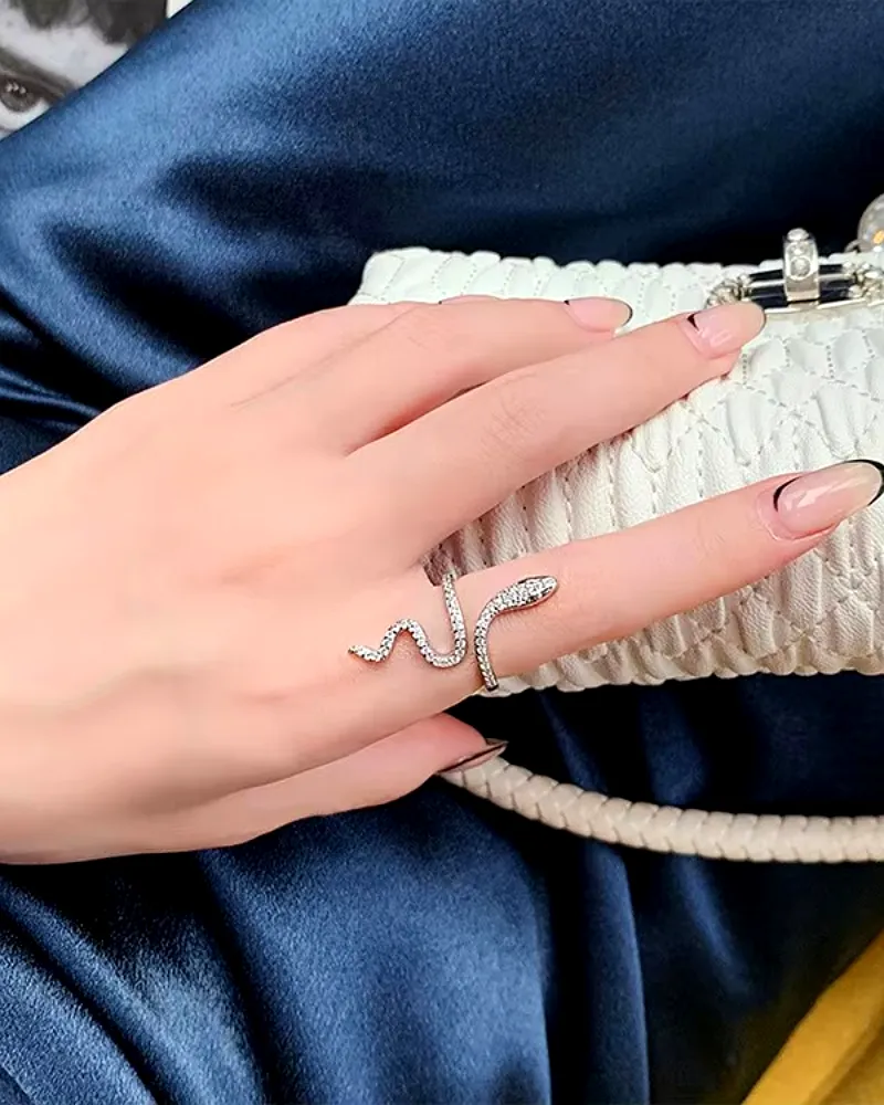 Silver Gothic Snake Open Ring for Women | Retro Animal-Inspired Evil Eye Jewelry by Print Magical Gifts
