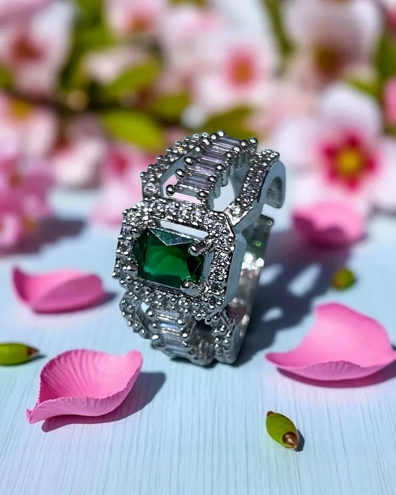 Elegant AD Silver Ring for Women | Adjustable Finger Ring | American Diamonds Jewelry by Print Magical Gifts