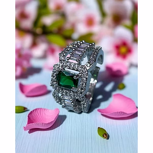 Elegant AD Silver Ring for Women | Adjustable Finger Ring | American Diamonds Jewelry