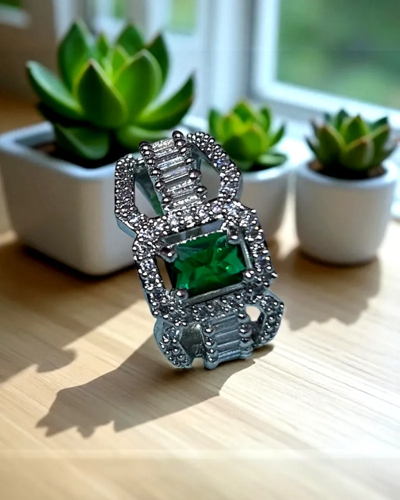 Elegant AD Silver Ring for Women | Adjustable Finger Ring | American Diamonds Jewelry by Print Magical Gifts