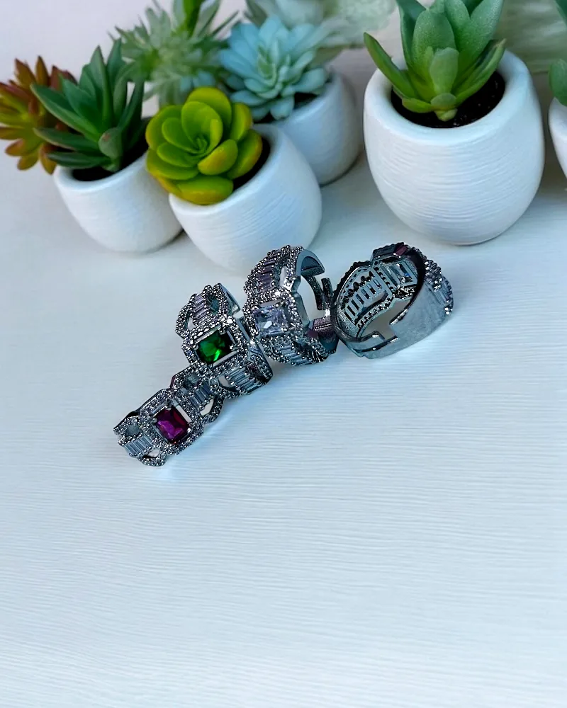 Elegant AD Silver Ring for Women | Adjustable Finger Ring | American Diamonds Jewelry by Print Magical Gifts