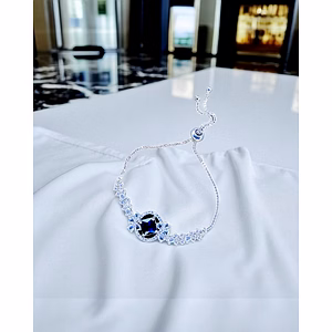 Silver-Plated Blue Crystal Matrix Tennis Bracelet for Women – Elegant Stone Design