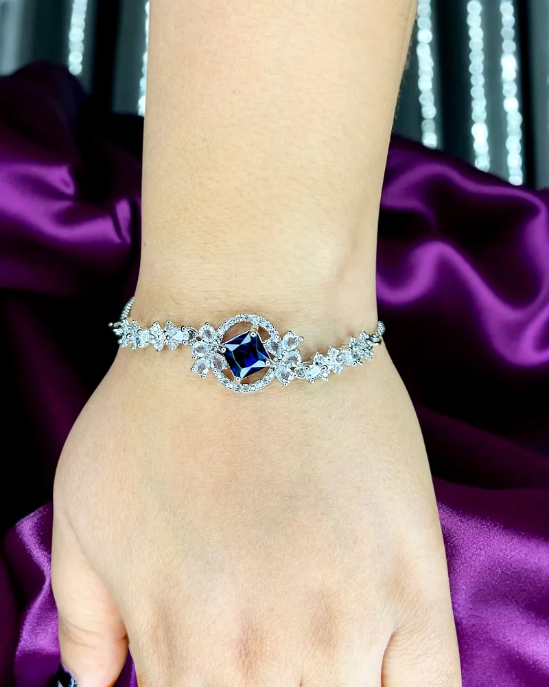 Silver-Plated Blue Crystal Matrix Tennis Bracelet for Women – Elegant Stone Design by Print Magical Gifts