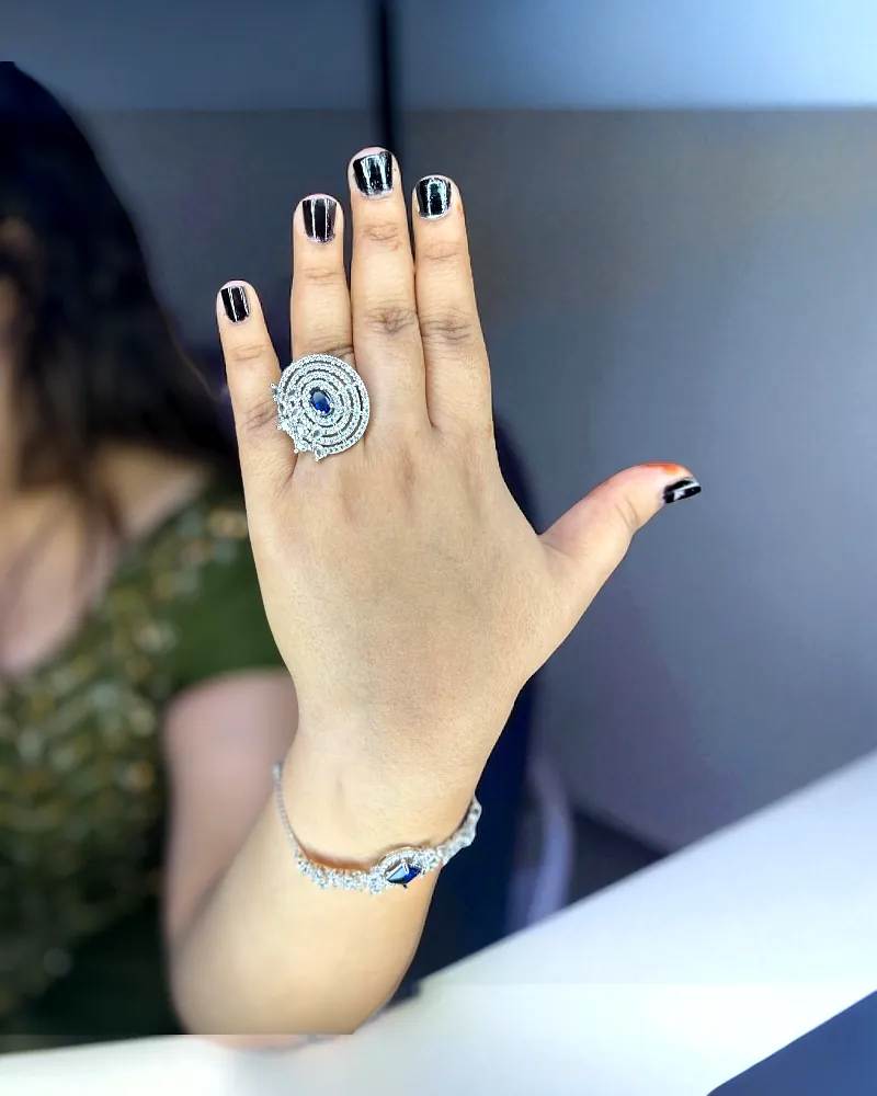 Sparkling American Diamond Ring for Girls – Elegant & Trendy Design (Colour - Silver) by Print Magical Gifts