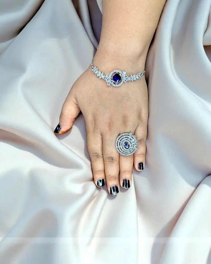 Elegant American Diamond Ring & Bracelet Combo – Stylish Silver-Plated Set for Girls & Women by Print Magical Gifts