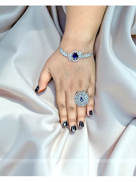 Elegant American Diamond Ring & Bracelet Combo – Stylish Silver-Plated Set for Girls & Women