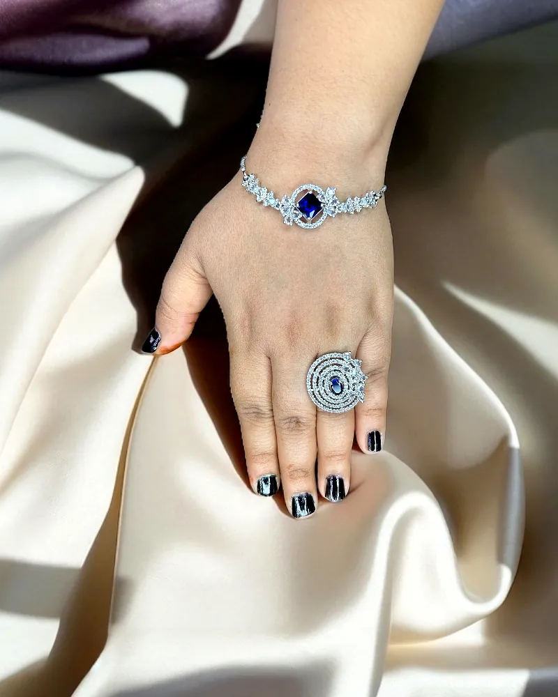 Elegant American Diamond Ring & Bracelet Combo – Stylish Silver-Plated Set for Girls & Women by Print Magical Gifts