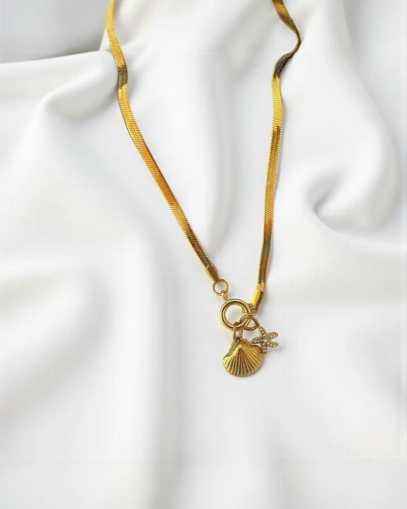 Grace Sea Charms Golden Pendant Necklace - Ocean-Inspired Elegance (Colour - Gold) by Print Magical Gifts