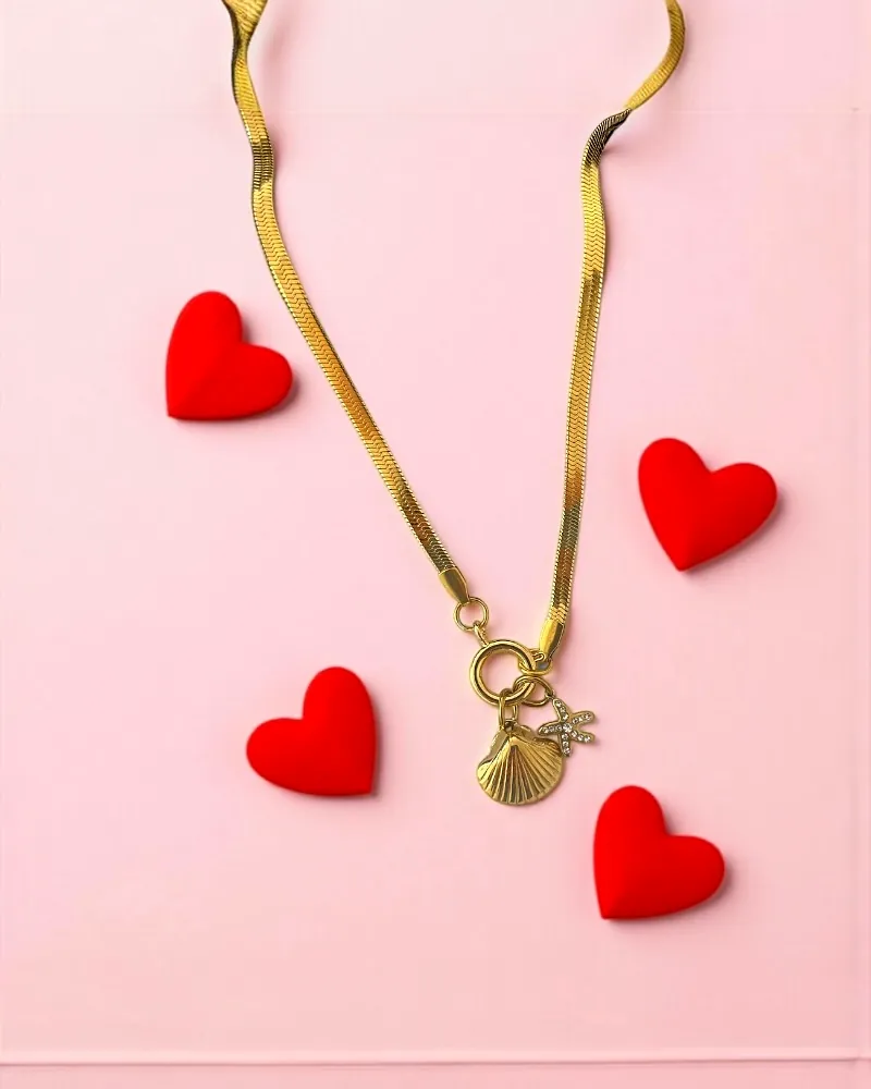 Grace Sea Charms Golden Pendant Necklace - Ocean-Inspired Elegance (Colour - Gold) by Print Magical Gifts