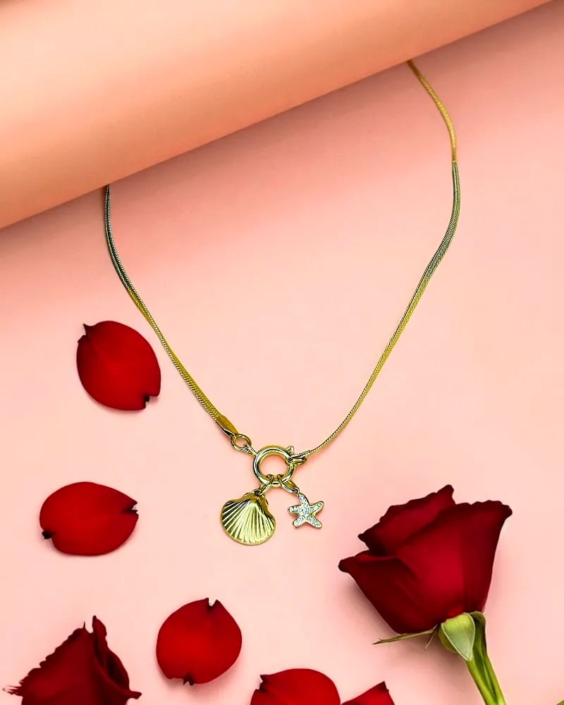 Grace Sea Charms Golden Pendant Necklace - Ocean-Inspired Elegance (Colour - Gold) by Print Magical Gifts