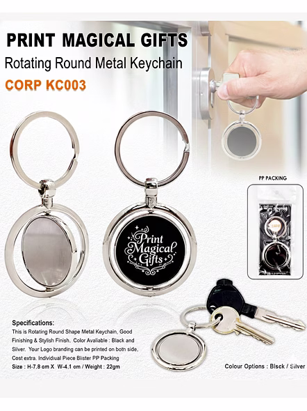 Sleek Rotating Metal Keychain with Custom Branding-Corpkc004-1