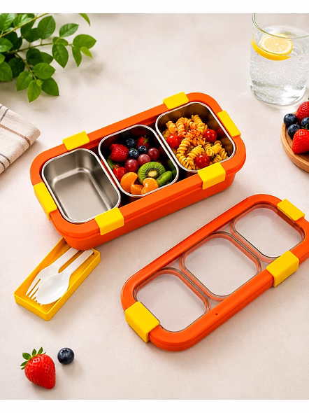 Stylish Leak-Lock Pro Bento Lunch Box – 3-Compartment Leak-Proof Meal Prep Container for Office, School &amp; Travel-1