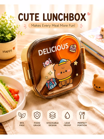 Fun and Cute Bento Lunch Box for Kids | Cartoon Prints | Portable Design-Bentolunchbox003