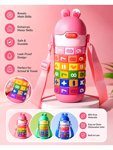 Maths Puzzle Bottle - Fun &amp; Educational Kids Water Bottle-1