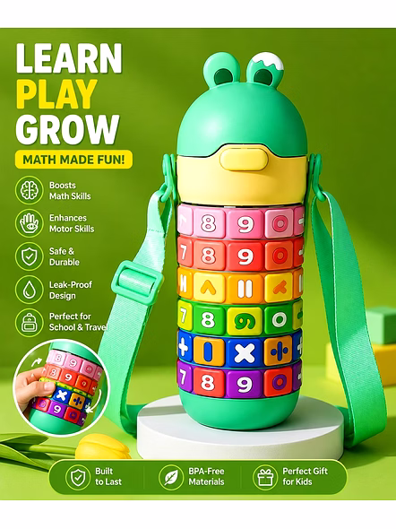 Maths Puzzle Bottle - Fun &amp; Educational Kids Water Bottle-2