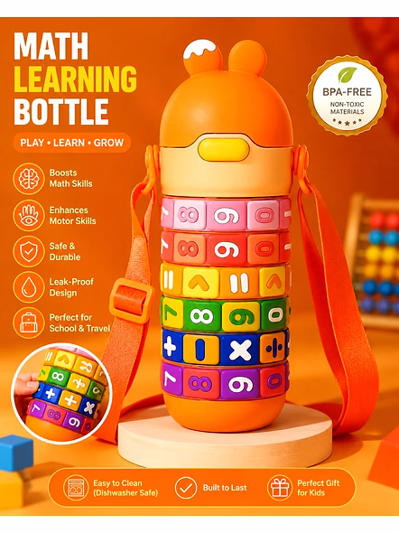 Maths Puzzle Bottle - Fun &amp; Educational Kids Water Bottle-3