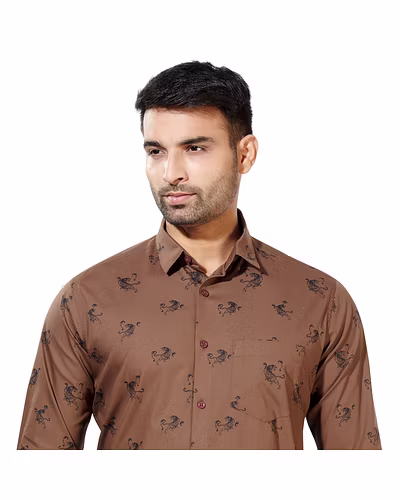 HAFLINGER MEN'S CASUAL SHIRT COTTON HF20037_BROWN-HF20037-1