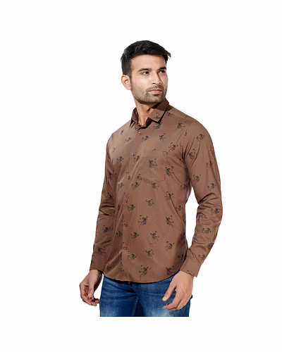 HAFLINGER MEN'S CASUAL SHIRT COTTON HF20037_BROWN-38-2