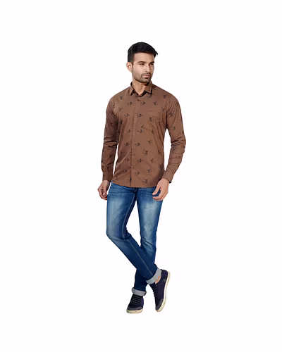 HAFLINGER MEN'S CASUAL SHIRT COTTON HF20037_BROWN-38-3