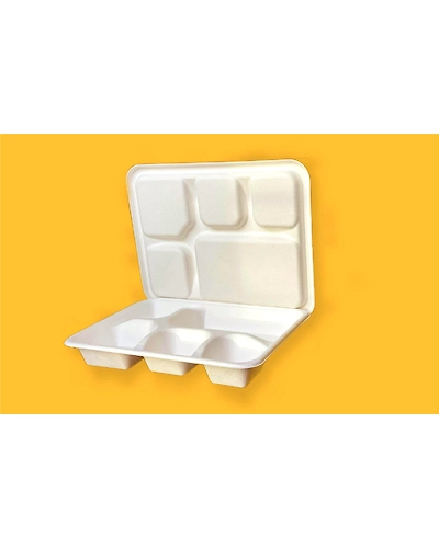 5 Compartment Plates Meal Tray with LId-BAGASSE-CPM-05