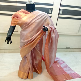 exquisite banarasi kora tissue saree with lining pallu and running blouse