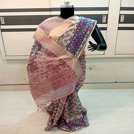 banarasi handloom net saree with print and running blouse