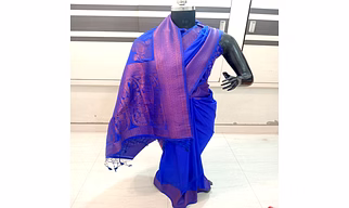 Exquisite Banarasi Blue Saree with Katan Border Pallu