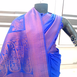 exquisite banarasi blue saree with katan border pallu