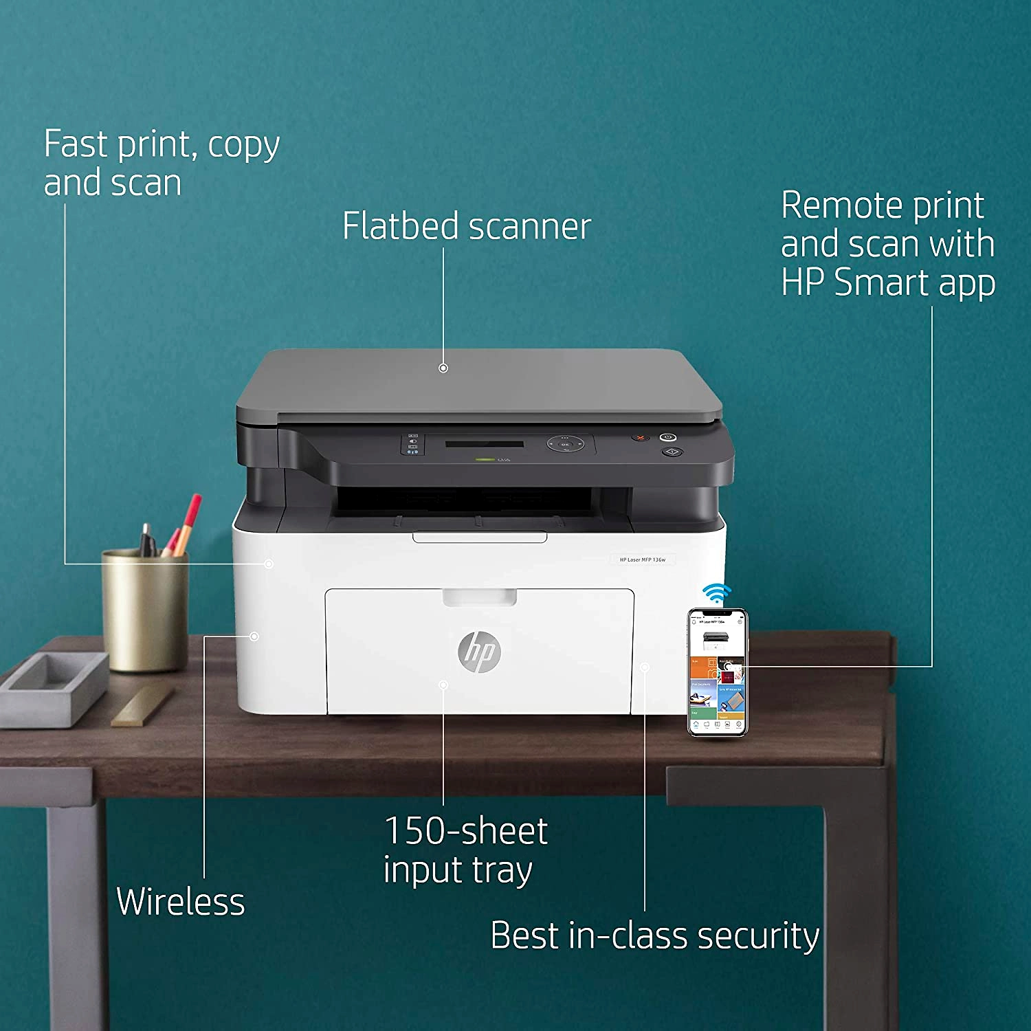 HP Laser 136w Multifunction Printer (Print/Scan/Copy) with Wi-Fi-3