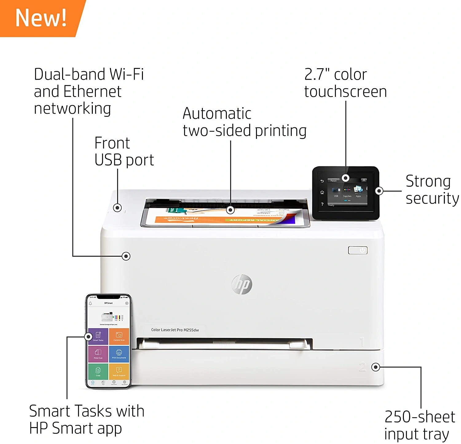 HP Color LaserJet Pro M255dw Wireless Laser Printer, Remote Mobile Print, Duplex Printing-3