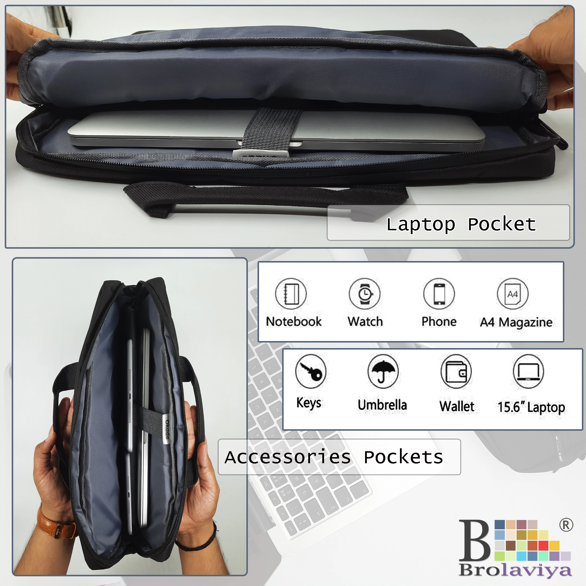 BROLAVIYA® 15.6 inch Black Okade Laptop Sleeve Bag Handbag Carrying Case Compatible for MacBook, Dell HP Acer ASUS Toshiba Samsung Chrome book-5