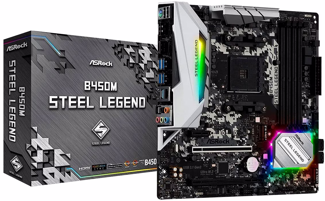 ASRock B450M Steel Legend Socket AM4/ AMD 3rd Generation Ryzen B450/ DDR4/ Quad CrossFireX/ SATA3&USB3.1/ M.2/ A&GbE/MicroATX Motherboard image 1