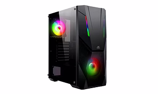 Ant Esports ICE-211TG Mid Tower Computer Case I Gaming Cabinet I Mesh Panel with ARGB Strip Front Panel I Supports ATX MB with Transparent Glass Side Panel, 2 x 120 mm ARGB Fan Preinstalled - Black