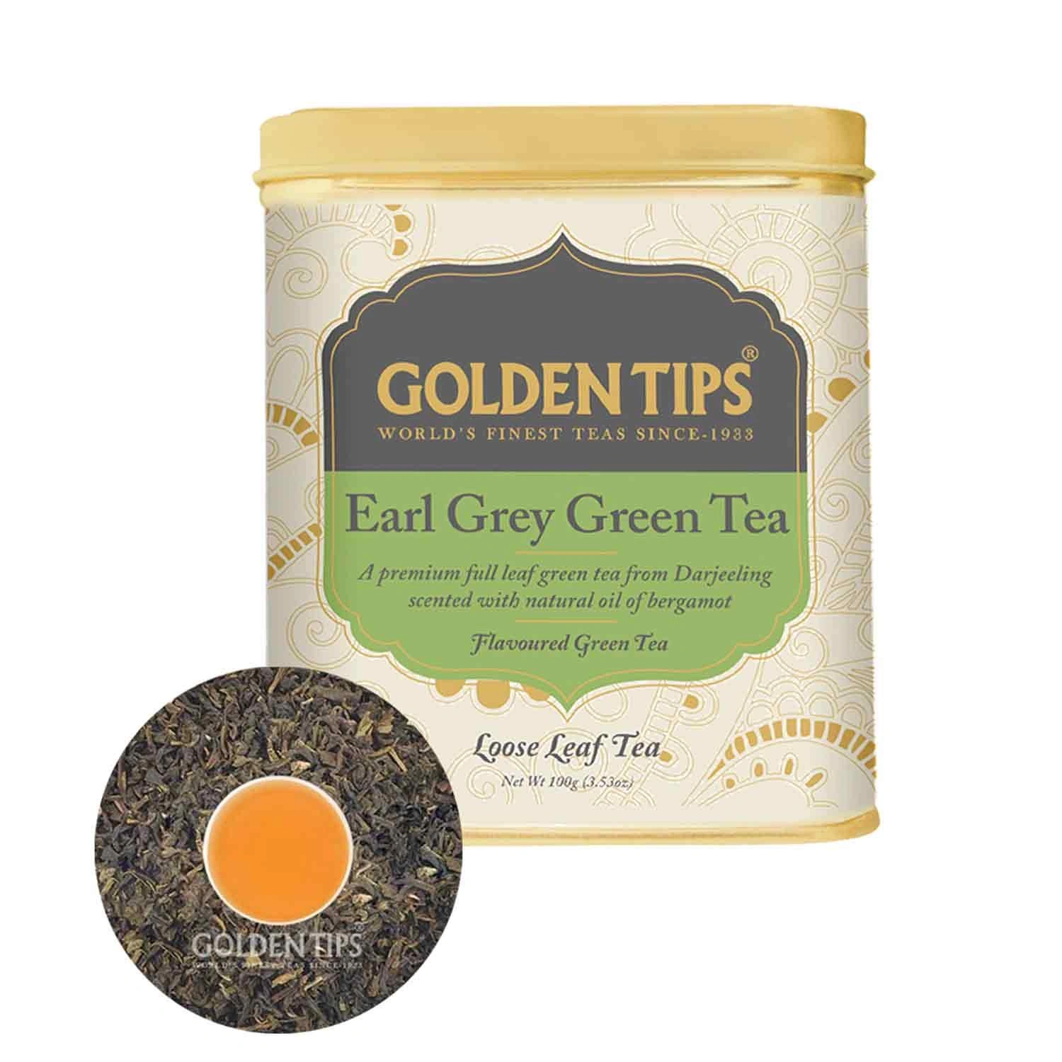Golden Tips Earl Grey Green Tea | 100 gram, 50 Cups | Refreshing &amp; Soothing Taste | Fine &amp; Mellow Green Tea-GTL-10_100gm