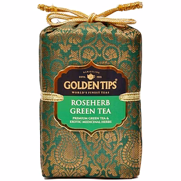 golden tips rose herb green tea loose leaves brocade bag (100 gram, 50 cups)