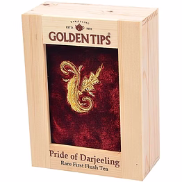 golden tips rare second flush darjeeling tea pinewood box in the packing of zardosi work on velvet pouch (100 gram, 50 cups)
