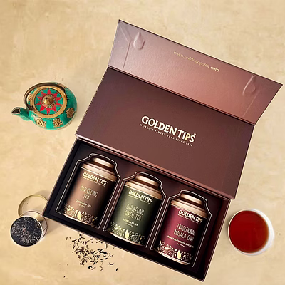 golden tips assorted tea gift box | perfect diwali gifts for family and friends | diwali gift set | gift hamper of darjeeling tea + darjeeling green tea + masala chai