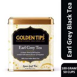 golden tips loose leaves earl grey black tea tin can (100 gram, 50 cups)