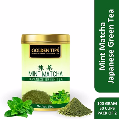 golden tips japanese mint matcha green tea powder tin can (50 gram, 25 cups)