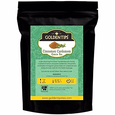golden tips loose leaves green tea cinnamon cardamom (100 gram, 50 cups)