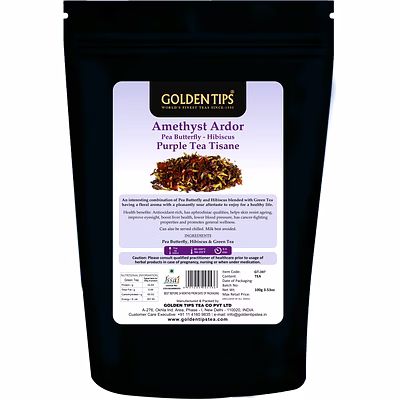 golden tips healthy | natural and organic loose leaves purple tea pea butterfly hibiscus amethyst ardor green tea (100 gram, 50 cups)