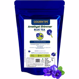 golden tips amethyst shimmer pure butterfly pea petals infusion blue tea, dried butterfly pea flower, premium zipper (100gm-50 cups)