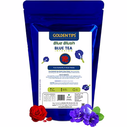 golden tips blue blush pure butterfly and rose petals infusion blue tea, dried butterfly pea flower, premium zipper (100gm -50 cups)