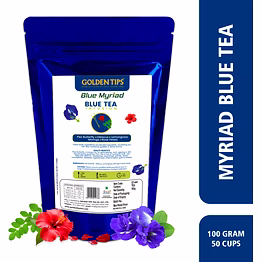 golden tips blue myriad infusion tea, dried butterfly pea flower, premium zipper (100gm-50 cups)