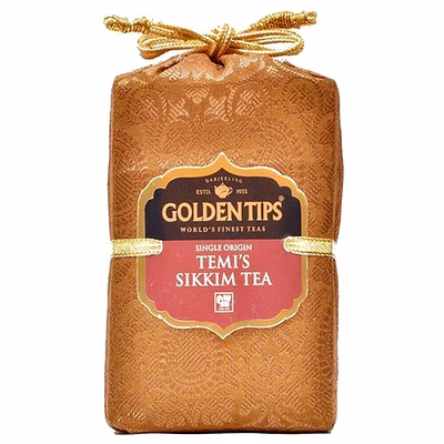 golden tips brocade bag single origin temi's sikkim black tea pouch (200g- 100 cups)