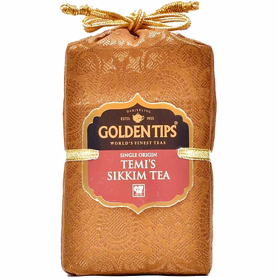 golden tips brocade bag single origin temi's sikkim black tea pouch (100g- 50 cups)