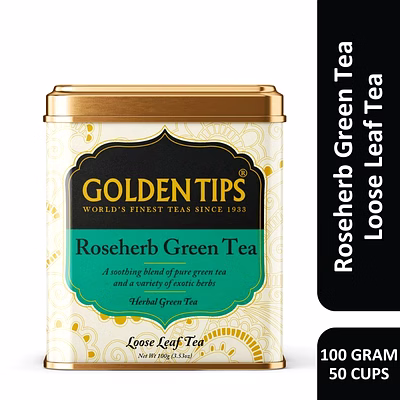 golden tips healthy | natural and organic loose leaves roseherb green tea tin can (100 gram, 50 cups)