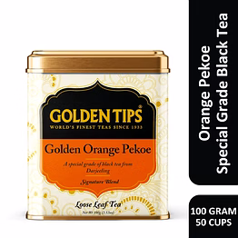 golden tips orange pekoe black tea loose leaves tin can (100 gram, 50 cups)