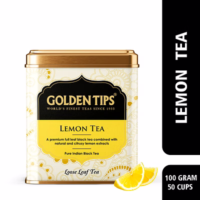 golden tips lemon black tea tin can, 100 g